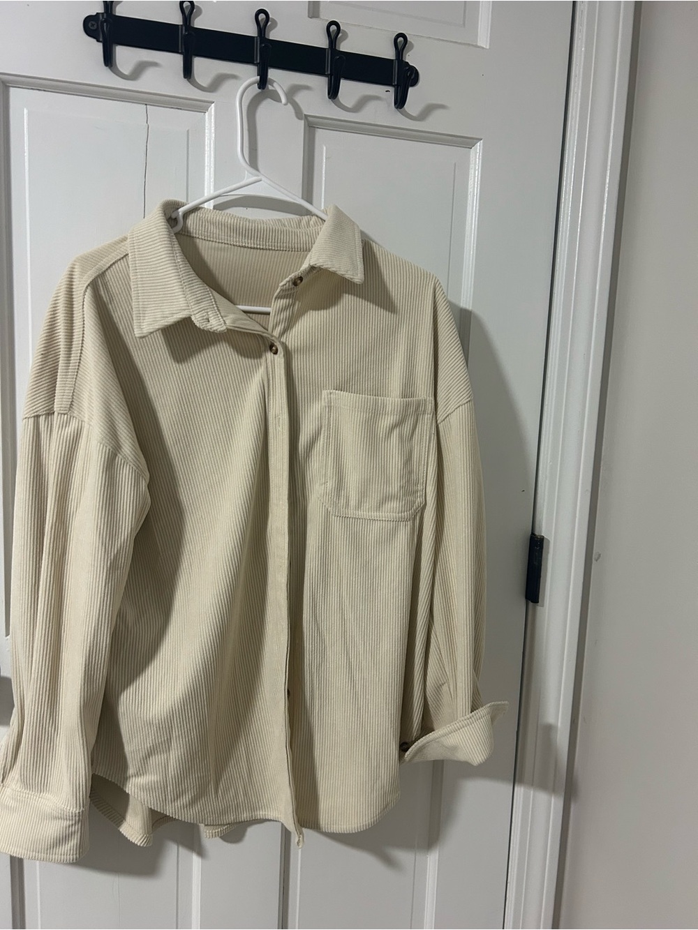 Men's Cream Corduroy Button-Up Shirt